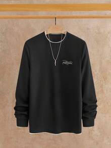 Manfinity NXTstreet 男士休闲撞色滚边长袖T恤，秋季百搭单品 - 黑色 - 查看 7