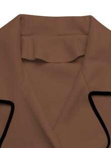 SHEIN LUNE Women's Autumn/Winter Fashion Contrast Color Trim Double-Breasted Overcoat - Camel - View 6