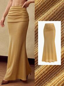 MOTF PREMIUM WOMEN'S RUCHED KNIT MERMAID SKIRT - Gold - View 8