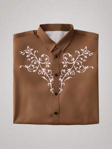 Officeau Men's Rugged Style Versatile Brown Shirt, Unlock The Charm Of A Western Cowboy, Men's Printed Long Sleeve Shirt, Fashionable And Stylish, Ignite The Street, Fall Old Money Men's Dress Shirt