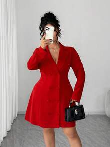 Elenzga Vestido de doble botonadura con lazo y espalda descubierta, talla grande, para el Día de San Valentín - Rojo - Ver 4