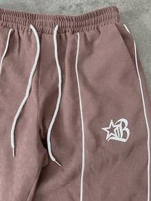 STYNVO 男士五角星印花拉链前襟夹克和抽绳腰带裤休闲套装 - 藕粉色 - 查看 5