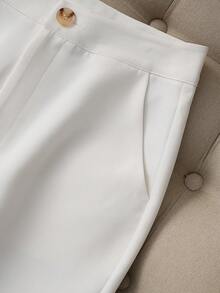 Franclia French Simple And Fashionable Solid White Color With Special-Shaped Metal Buckle Decoration, Slim Waist Commuter Suit Jacket With White Straight Pants Suit Pants, Professional New Women's Suit, Women's Suit Two-Piece Suitwinter Winter Clothes Winter Clothes For Women Fall Clothes For Women Autumn Fall Autumn Clothes Fall Outfits For Women New Year New Year Outfit Thanksgiving Outfit For Women Party Wedding Elegant Casual LuxuryChristmas New Year Party Graduation Ball Cosplay New Year Going Out Tops For Women Graduation Elegant Fashionable Casual Commuting Business Office Daily Leisure All-Match Temperament Urban Teacher Professional Attire - White - View 5