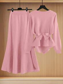 GlowEve New Elegant Button Decor Pullover Sweater, Minimalist European & American Style Fashion Knit Top - Pink - View 2