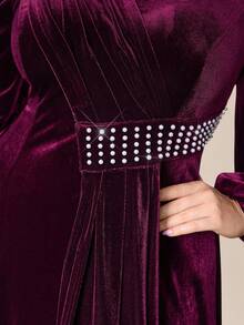 Veilorie Plus Size Women's Elegant Velvet Arabic Style Dress - Burgundy - View 7