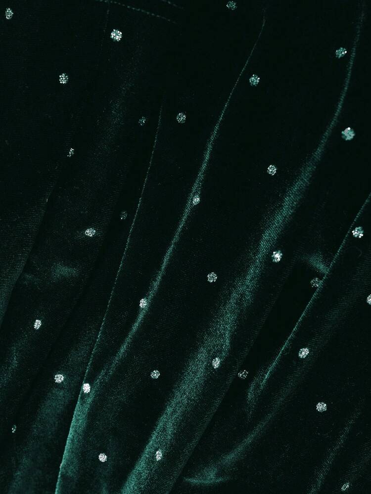 Plus Size Women Black Velvet Rhinestone Decor Round Neck Dress/Winter Plus Size Green Velvet Dress Velvet Dress For Women
