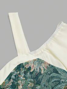 Sweetra Plus Size Printed Patchwork Bustier Tie Strap Flare Sleeve Dress - Apricot - View 9