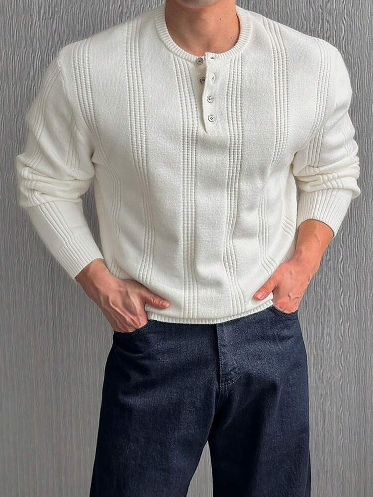 Men's Half-Zip Round Neck Knit Sweater, Autumn/Winter