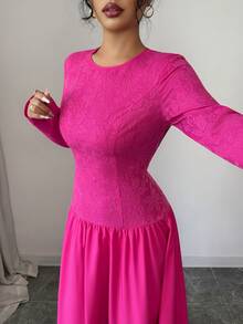 Rafferiza Váy Raffinéa thêu ren chắp vá lãng mạn, Váy dự tiệc/Giáng sinh thanh lịch, Váy sang trọng, thanh lịch - Màu Hồng Tươi - Xem 6