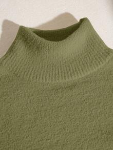 Franclia Unique Casual Turtleneck Knit Sweater For Women, Long Sleeve Fitted Top With Tassel Design, Autumn/Winter - Army Green - View 3