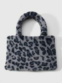 ROMWE Goth 1 Stück Y2K Retro Mode vielseitige süße & lässige hochwertige Großraum Herbst/Winter blaue Kunstfell Leopard/Tiger Muster Tierdruck Handtasche, Shopper, Umhängetasche, geeignet für Frauen, täglichen Gebrauch, Geschenk - Blau -1 - Übersicht 6