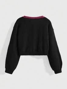 ROMWE Goth 哥特式神秘女巫风格太阳、月亮、星星、心形、眼睛刺绣撞色大码女式开衫毛衣 - 紫色 - 查看 3