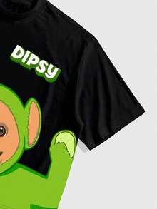 ROMWE MEN Teletubbies X ROMWE 男士字母卡通图案黑色圆领短袖T恤 - 黑色 - 查看 3