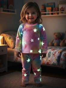 SHEIN Babygirl Cute Fluffy Cartoon Pattern Long Sleeve Pajama Set, Autumn/Winter - Pink - View 10