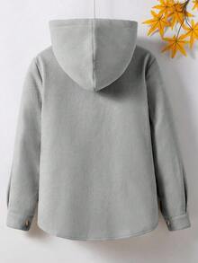 SHEIN Áo khoác nỉ nhung kẻ có mũ trùm đầu đơn giản dành cho bé trai - Xám - Xem 2
