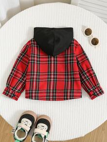 Baby Boy Red Plaid Long Sleeve Shirt,Autumn,Street Life Casual Graphic Street Fashion,Club,Comfortable Versatile Tops,Christmas,Family Matching Set - Red - View 2