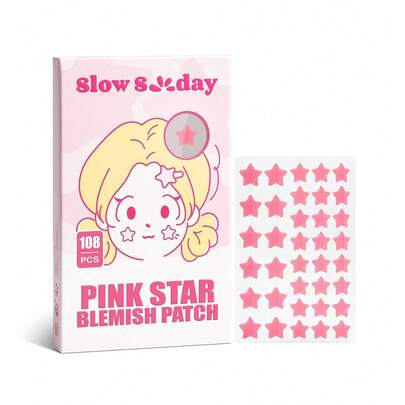 SlowSunday Pink Star Blemish Patch, 104pcs, Cute Pink Heart-Shaped, Hydrocolloid Materials, Ultra-Thin Design, Full Cover, Waterproof & Breathable, Refreshing & Comfortable, Mild & Non-Irritating, For Pre-Makeup And Daily Care, Better Coverage, For Face & Body, For Covering Zits And Blemishes Pimple Patches, Y2K, Great For Dating, Birthday, Anniversary, Or Any Special Occasion, Ideal For Partyy, Suitable For Summer