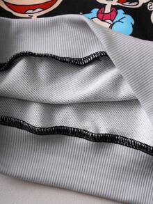 Nick 90s | SHEIN 2pcs/Set Young Boy Cartoon Figure Graphic Black Casual Hoodie Sweatshirt And Pants Set - Black - View 9