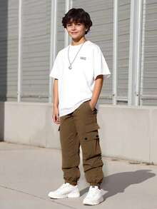 Vacaura 2 pièces/Set T-shirt ample et confortable et pantalon droit pour garçons, tenue de sport décontractée