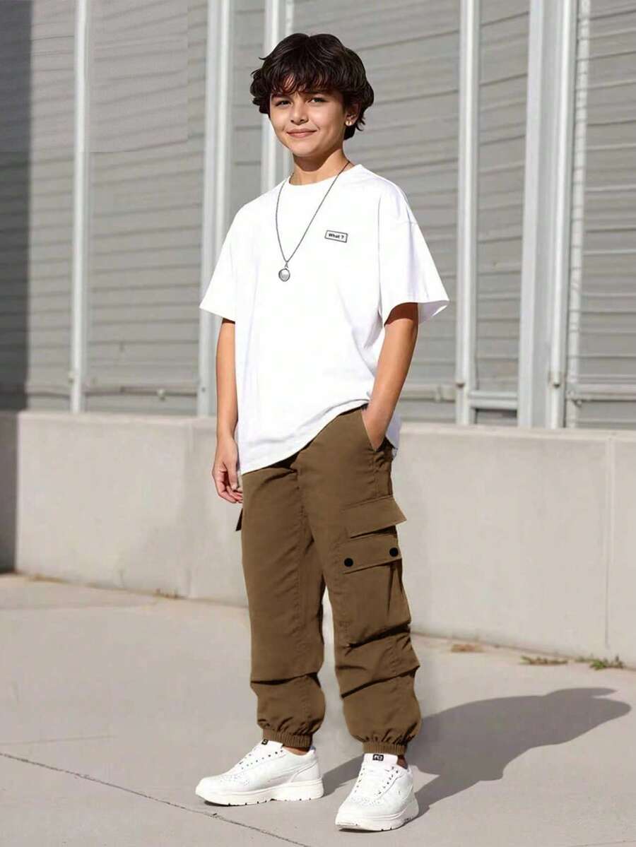 Vacaura 2 pièces/Set T-shirt ample et confortable et pantalon droit pour garçons, tenue de sport décontractée