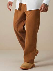 Manfinity Nomadique Men's Casual Bestselling Straight Leg Pants, INS Style, Corduroy Fabric, Suitable For Daily Wear And All Seasons, Essential Gift For Boyfriend/Husband, Men's Casual Apparel, Y2K Brown Pants Mens Linen Bottoms Brown Baggy Pants Western Pants Mens Corduroy Pants - Brown - View 6