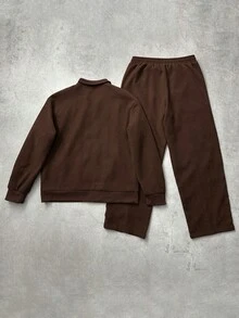 STYNVO 男士时尚休闲百搭撞色夹克套装 - 棕色 - 查看 2