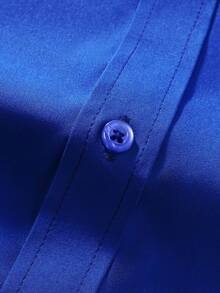 Manfinity Mode Royal Blue Semi-Sheer Men's Long Sleeve Shacket With Shirt Collar And Regular Length Hem - Royal Blue - View 6