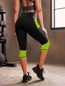 Powerista Women Color-Block Sporty Capri Leggings With Pockets For Casual Wear Yoga Pants - Green - View 3