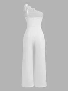 SHEIN Girlism Tween Girls' White Elegant Asymmetric One-Shoulder Jumpsuit - White - View 2