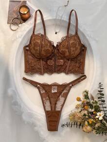 2pcs/Set Women's White Romantic Long Bra Lingerie Set