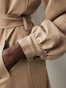 Maija Women's Solid Color Raglan Sleeve Belted Casual Trench Coat - Brown - View 6