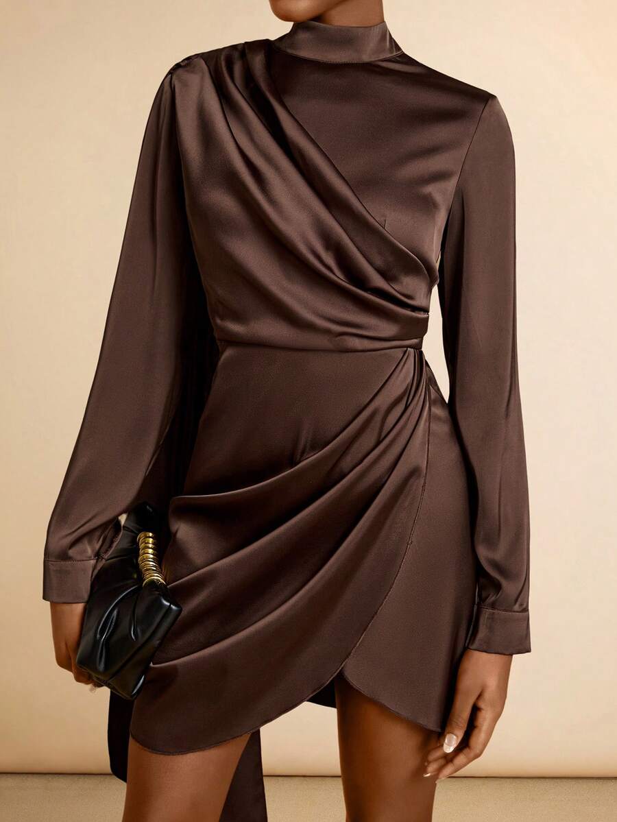 SHEIN Veneréa Satin Wrap Style + Backside Tie Short Dress