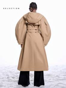 LYSMO Áo khoác trench coat tay loe cài hai hàng khuy thời trang dành cho nữ - Màu Khaki - Xem 2