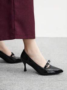 CUCCOO BIZCHIC Giày cao gót mũi nhọn màu trơn thời trang tối giản cho nữ khi đi làm và đi chơi - màu đen - Xem 8