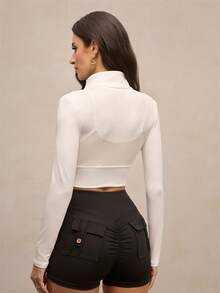 Activina Zip Up Crop Sports Jacket - White - View 2