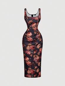 SHEIN MOD 女式黑色花卉印花修身连衣裙 - 彩色 - 查看 6