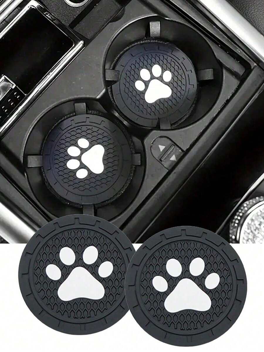 2个装卡通猫爪图案车载杯架内衬垫圆形硅胶防滑垫隔热垫，适用于饮料或咖啡 - 彩色 - 查看 1