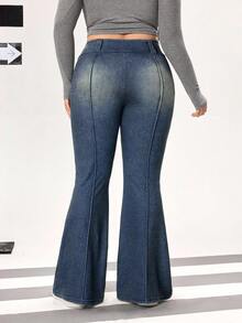 Flexra 大码复古休闲保暖内衬舒适透气高弹力修身牛仔裤 - 藍色 - 查看 2