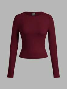 SHEIN EZwear Bộ 3 áo thun dài tay cổ lọ ôm vừa vặn thường ngày cho nữ, màu đen, xám đậm, đỏ rượu, thu/đông - Nhiều màu - Xem 5