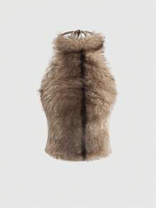 ROMWE Hippie Y2K渐变毛绒露背拼接性感紧身短款上衣搭配毛绒低腰超短裤女式两件套 - 彩色 - 查看 6