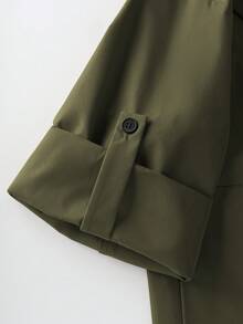 GlowEve CURVE Plus Size Women's Solid Color Lapel Casual Windbreaker Jacket - Army Green - View 3