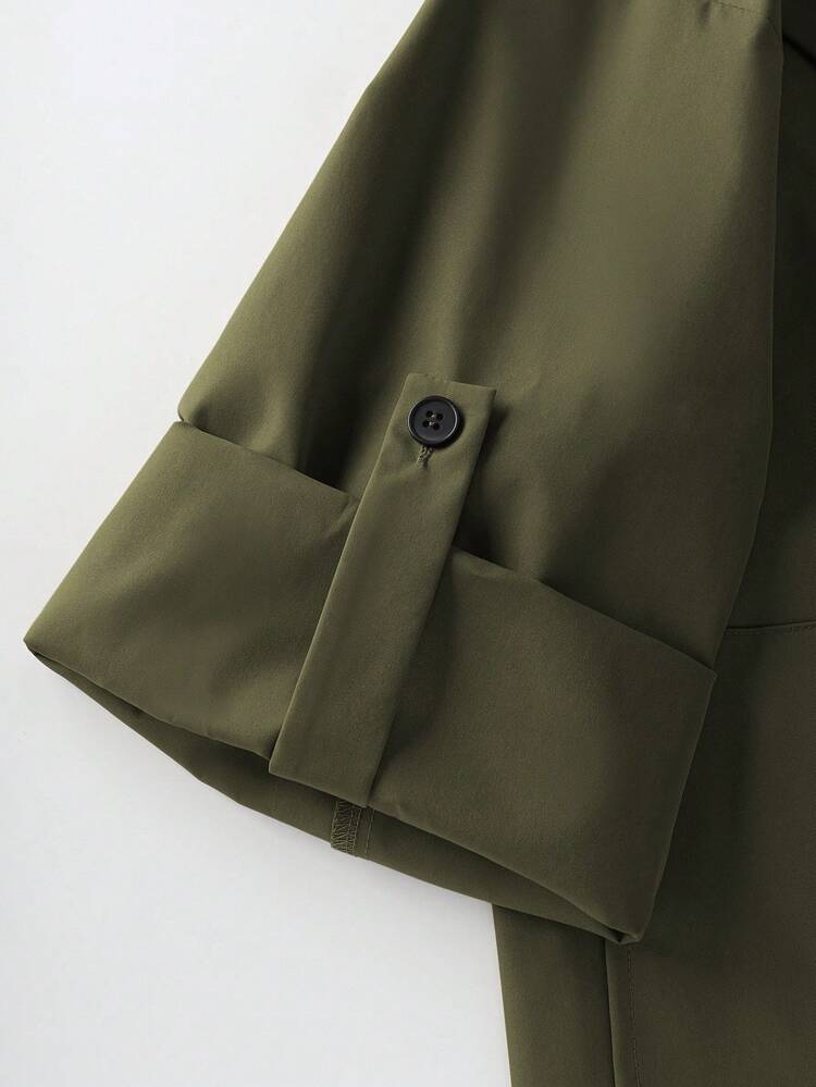 GlowEve CURVE Áo khoác gió thường ngày ve áo màu trơn cỡ lớn dành cho nữ - xanh quân đội - Xem 3