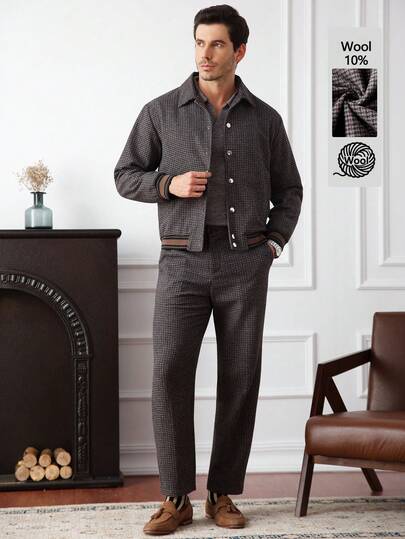 Core Aspect 男士休闲工装夹克和抽绳长款西装套装，男士套装，男士运动服套装，米色男士服装，男士慢跑裤套装，男士两件套，秋季服装，Old Money