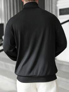 Manfinity Homme Men's Long Sleeve Turtleneck Striped Slim Fit Pullover Sweatshirt Men Knit Tops - Black - View 2