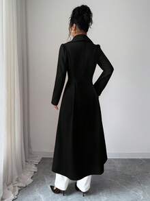 Rafferiza 女士优雅复古收腰前开衩A字长款大衣，秋冬款 - 黑色 - 查看 2