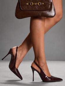 CUCCOO SZL Giày cao gót hở lưng mũi nhọn màu trơn tối giản cho nữ - Màu Đỏ Sâu - Xem 7