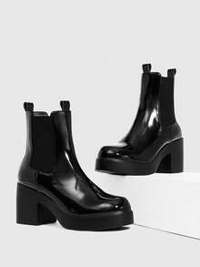 CUCCOO SZL Casual Street Thick Heel Solid Color Women Ankle Boots For Christmas - Black - View 6