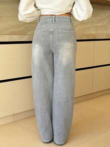 Mélanie ORL 女式口袋阔腿休闲牛仔裤 - 灰色 - 查看 2