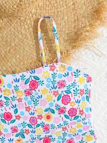 少女两件套比基尼泳衣，可爱针织向日葵多色印花，时尚保守泳装，适合海滩、游泳、度假、夏季穿着 - 彩色 - 查看 3