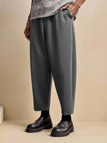 AKNOTIC Men's Loose Solid Color Drawstring Waist Pockets Casual Tapered Sweatpants - Grey - View 1
